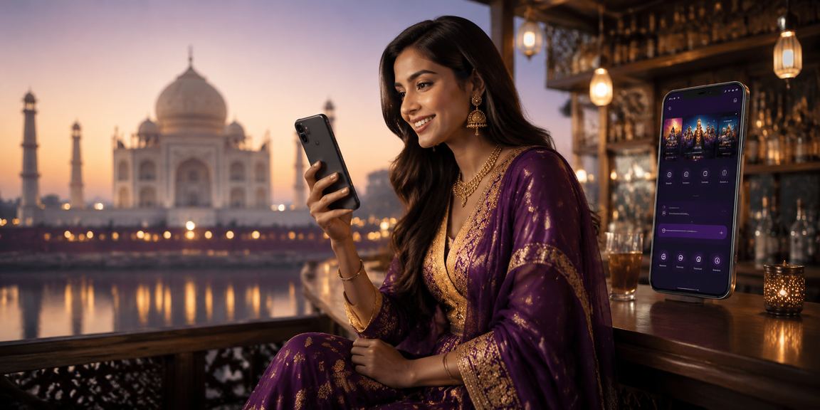 User using mobile payment app near Taj Mahal